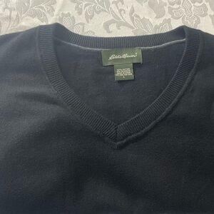 Eddie Bauer Men’s Size Large Black V Neck Cotton Cashmere Blend Sweater
